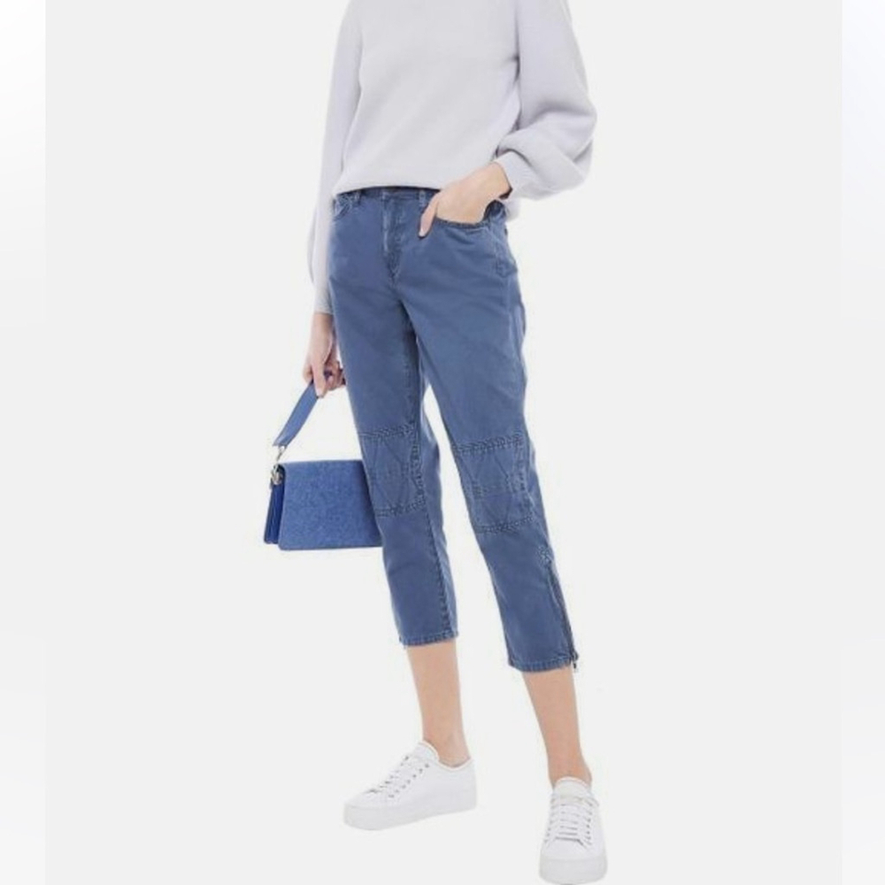CURRENT/ELLIOTT The Debbie Crop pants 100% cotton twill ankle zips bijou blue 27